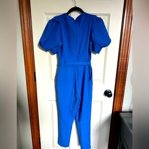 NY&C blue jumpsuit with puff sleeves